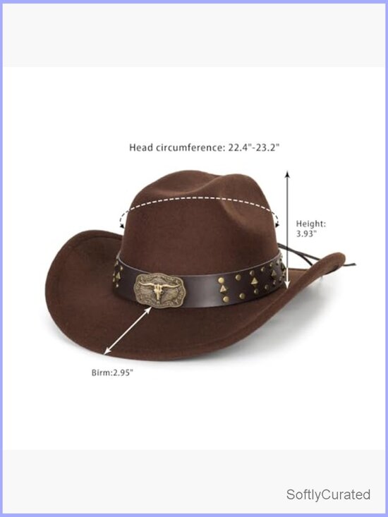 Classic Western Felt Roll Up Brim Cowboy Hat Adjustable